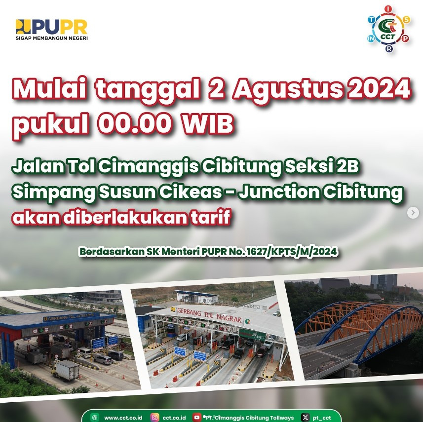 Jalan Tol Cimanggis - Cibitung Seksi 2B (Simpang Susun Cikeas - Junction Cibitung) Segera Bertarif