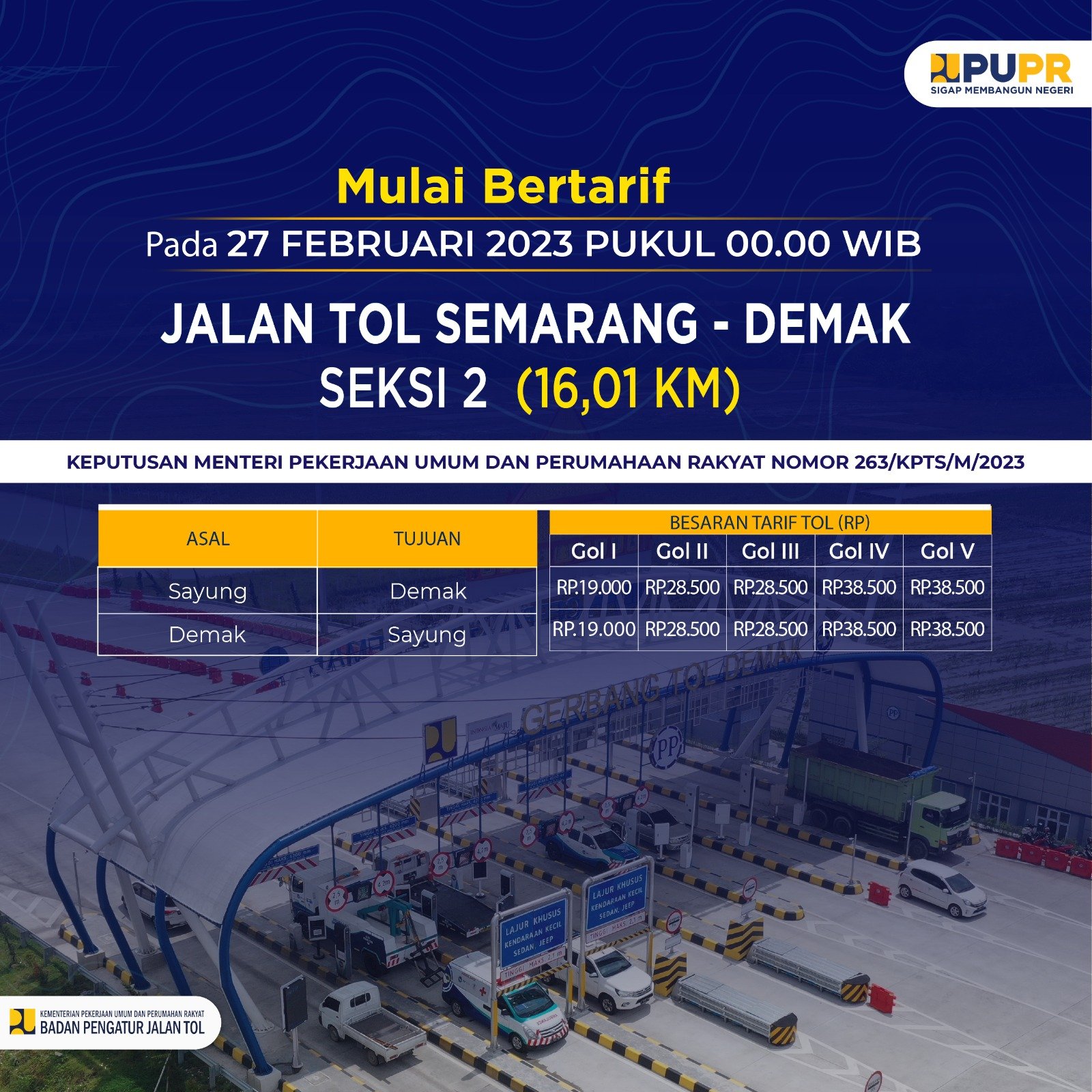 PASTIKAN SALDO E-TOLL CUKUP, JALAN TOL SEMARANG - DEMAK SEKSI 2 MULAI BERTARIF 28 FEBRUARI 2023 PUKUL 00.00 WIB